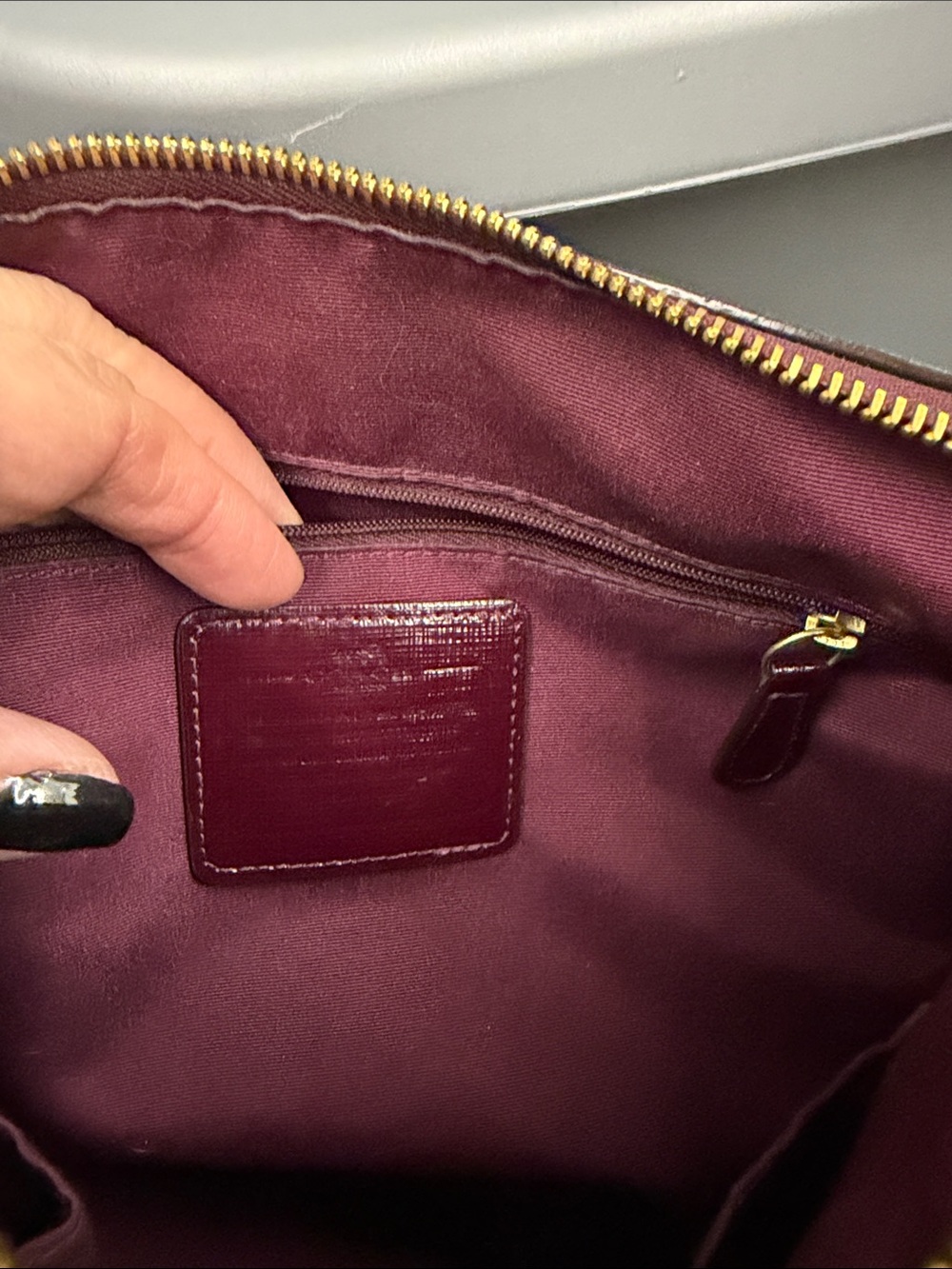 Coach Plum Peyton Patent Leather Satchel with Gold Hardware - Picture 14 of 15
